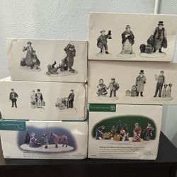 Department 56 Dickens Village Lot – 6 Sets w/ Boxes – Train Station, Horse Scene, Figures & Accessories