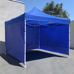 (NEW) $140 Heavy Duty White 10x10 ft Canopy with 3 Sidewalls EZ Popup Outdoor Gazebo, Carry Bag 