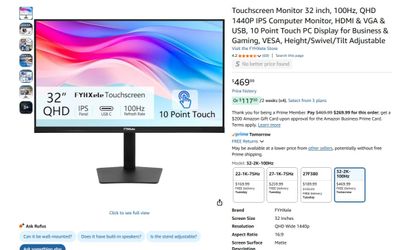 Touchscreen Monitor 32 inch, 100Hz, QHD 1440P IPS Computer Monitor, HDM #2442D Y