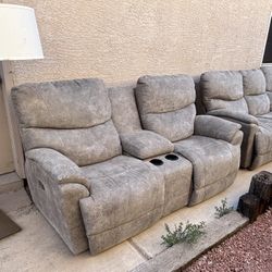 GRAY POWER RECLINER COUCH AND LOVE SEAT SET BY LIVING SPACES , DELIVERY INCLUDED  