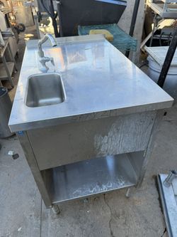 Used Commercial Stainless Steel Mobile Prep Table +  Sink 