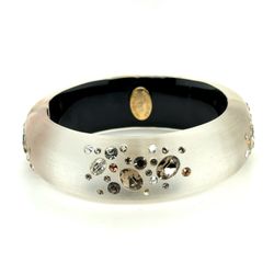 Alexis Bittar Handcrafted Lucite Crystal Hinged Bangle Bracelet Frosted Clear