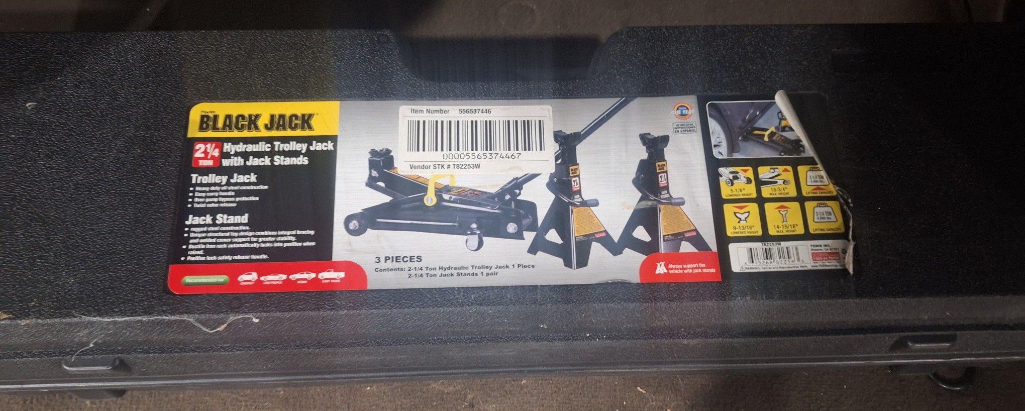 Black Jack 2 & 1/4 Ton Hydraulic Trolley Jack with 2 Jack Stands