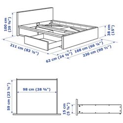 Queen Ikea Malm Bed Frame With 2 Storage Drawers