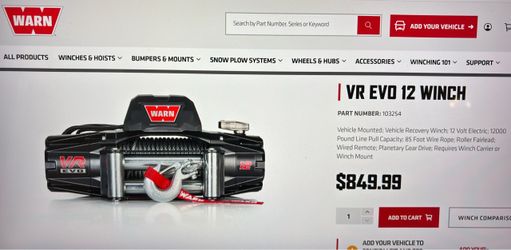 WARN VR EVO 12 STANDARD DUTY 12,000LB WINCH WITH STEEL CABLE
