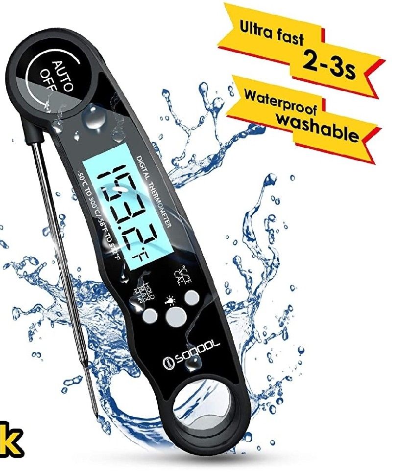 Meat Thermometer, Digital Food Instant Read Thermometer for Cooking Oil Deep Fry Outdoor BBQ Grill Smoker, Ultra Fast and Waterproof