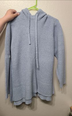 Light Blue Knit Hooded Pullover Sweater