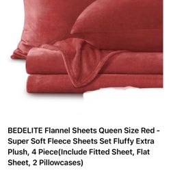BEDELITE Flannel Sheets Queen Size Red