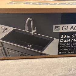 33 in. Drop-In Single Bowl Black Granite Composite Kitchen Sink