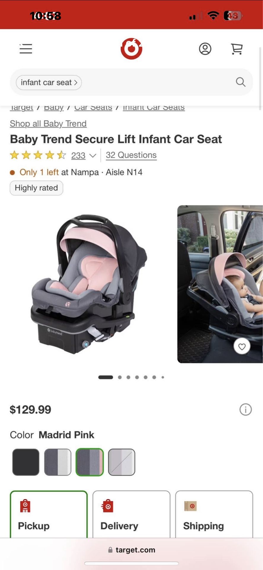 Babytrend Infant Carseat With Base