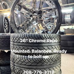 26” Chrome Wheels Rims Tires Sensors Lugs Locks