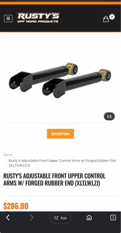 Jeep RUSTY'S ADJUSTABLE FRONT UPPER CONTROL ARMS W/ FORGED RUBBER END (XJ,TJ,WJ,ZJ)