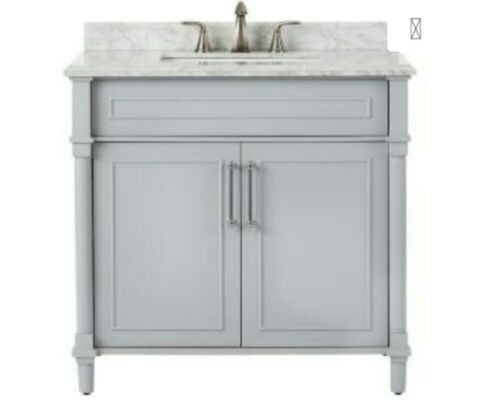 Home Decorators Collection Aberdeen 36 in. W x 22 in. D Single Vanity in Dove Grey with Marble Vanity Top in White with White Basin