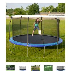16 Ft Trampoline Blue New With Basketball Hoop And Ladder!