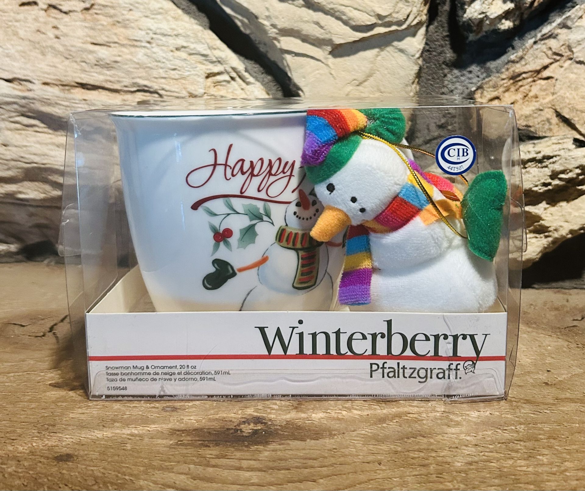 Pfaltzgraff Winterberry Happy Holidays Snowman Mug & Ornament 20 fl. oz. - Brand New 