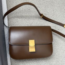 Classic Minimalist Box Bag - Premium Smooth Calf Leather - Camel/caramel