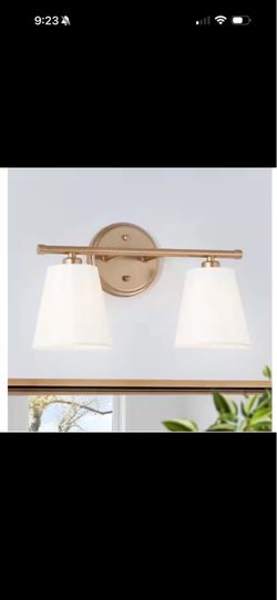 Uolfin 14.6" Modern Farmhouse Gold Bathroom Vanity Wall Sconce  w/Fabric Shades