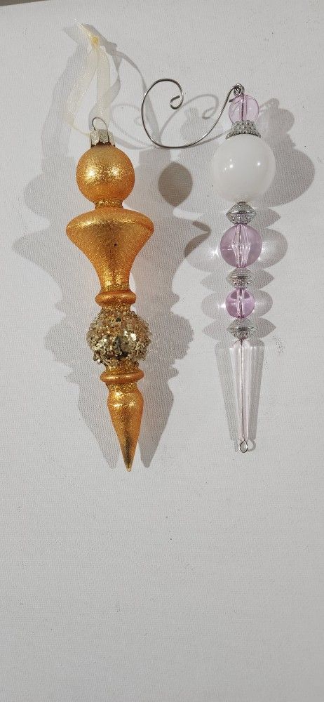 2 Vintage  Christmas Tree Drop Ornaments 6" & 7" Tall