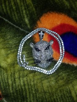 Very Nice Cat Pendant With Tennis Cz Chain 