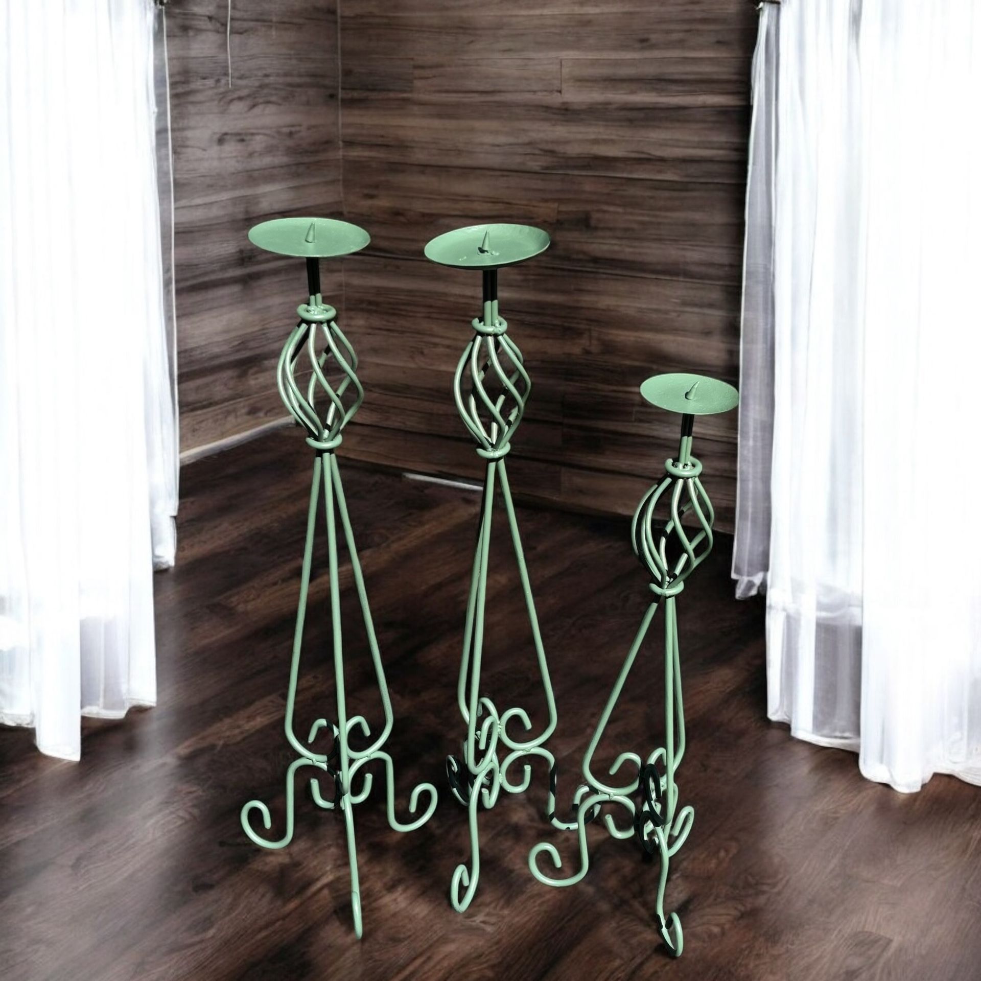 Tall Green Metal Candle Holders