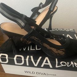 New Black Lace Heels Size 8