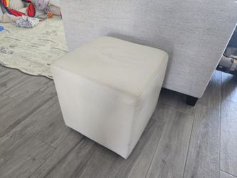 Crate And Barrel White Leather Ottoman Cube
