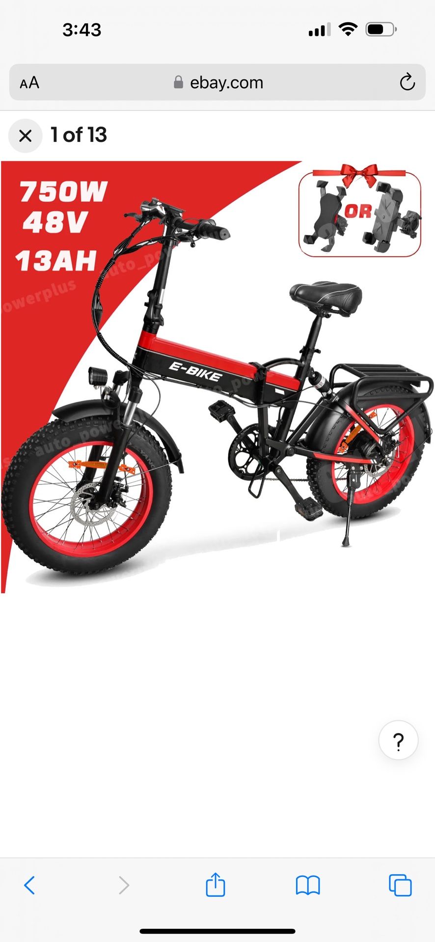 HOT Ebike 20 750W 48V/13Ah Electric Folding Bike Bicycle Fat Tire