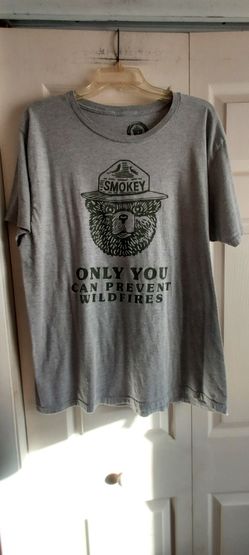 Smokey The Bear Logo Only You Can Prevent Wildfires Shirt Gray Size XL