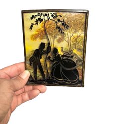 Antique silhouette painted on convex glass 4"x5"  
