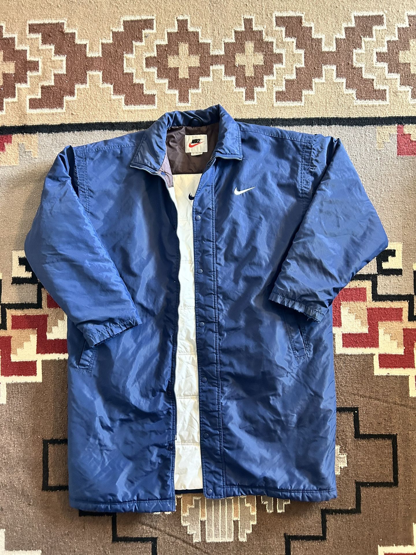 Vintage NIKE Navy Parka Trench Coat Long Puffer Winter Jacket Size L