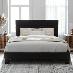 Queen Velvet Upholstered Bed Frame – Black (Open Box)