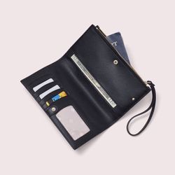 Kate Spade Sylvia Continental Black Leather Wristlet Wallet Purse Clutch