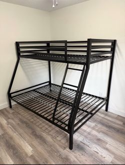 Twin Over Full Metal Bunk Bed Frame with Ladder – Black
