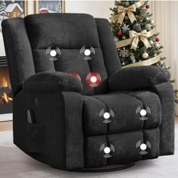 NEW - Rocker Recliner, Glider Recliner Chairs for Adults, 360° Swivel Rocking Chair with Massage and Heating, Nursery Chair with Storage and USB Charg