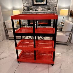 🔴 Heavy Duty Rolling Storage Cart – 4 Tier Utility Shelf