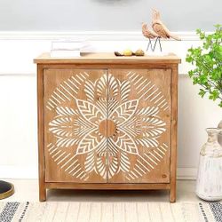 FREE 🎁 with purchase- Floral Storage Natural Wood White Accent Cabinet