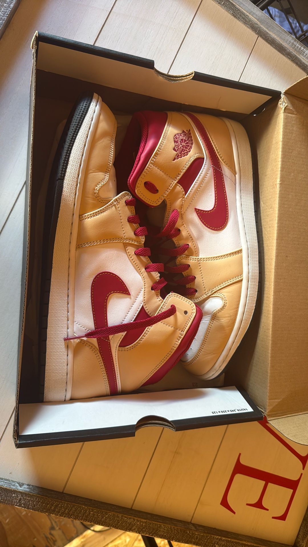 Size 13- Jordan 1 Mid Light Curry Cardinal Red