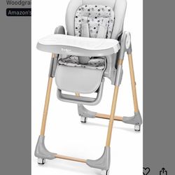 Babilous Foldable High Chair with Soft Cushion for Babies and Toddlers, Height Adjustable Feeding Chair, Adjustable Backrest and Footrest, Lockable Wh