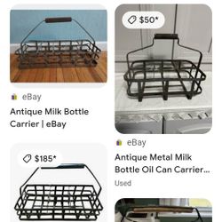 Antique metal milk bottle Carrier with one bottle.