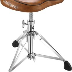 Starfavor Drum Throne Height Adjustable Padded Seat Drum Stool, with Double Braced Anti-Slip Feet Swivel Drum Chair, Butt Shape, Brown, ST-550BR

