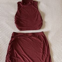 Burgundy Skirt And Top Set