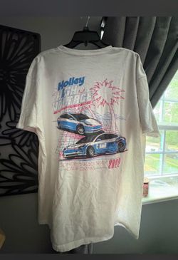 Holley Racing white cotton t-shirt with blue and red text graphic, size XL #racing #motorsport