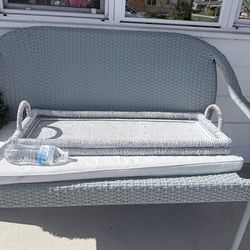 Large Woven Rattan Serving Tray with Handles – Rustic Farmhouse Decorative Tray