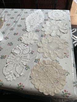 Set of seven elegant handmade Vintage Crochet Doilies $10 each or $60 all