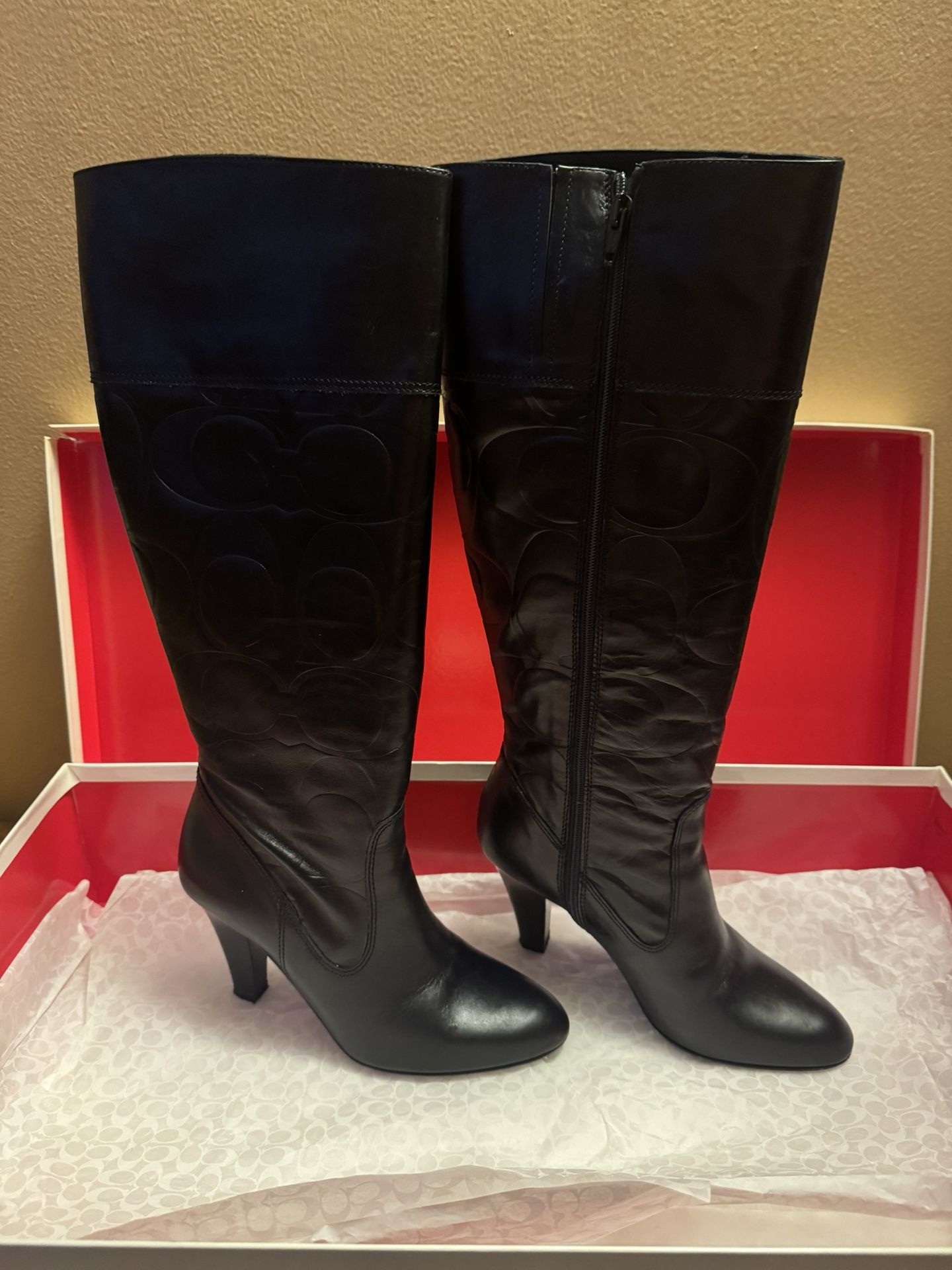 Black Leather Coach Millie Boots