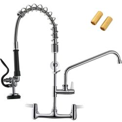 GIMILI Commercial Kitchen Faucet Wall Mount with Pre-Rinse Sprayer 8 Inch Center Wall Mount Kitchen Sink Faucet Swing Spout 25" Height Faucet with Pul