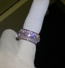 Solid 925 Silver VVS Moissanite Multi-Row Eternity Ring (Size 9)
