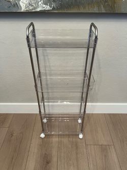 38” Tall Clear Acrylic 4 Tier Utility Rolling Cart with Locking Wheels