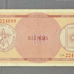 10 Pesos Certificado De Divisa-banco Nacional De Cuba-bola Ya Escaso Y Dificil