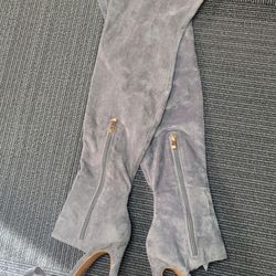 CHARLOTTE RUSSE WOMEN's GRAY OPEN HEEL OPEN TOE THIGH HIGH BOOTS SIZE 10 M